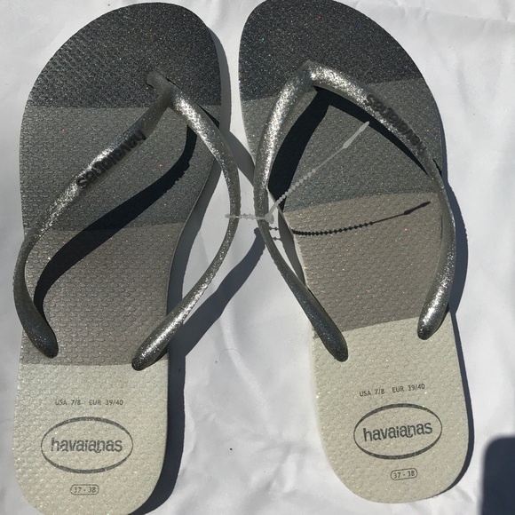 Havaianas grey/silver glitter flip flops Size 7/8 - Picture 2 of 4